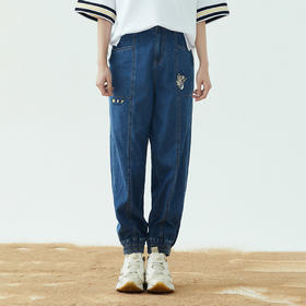 TeenieWeenie小熊2022夏季高腰显瘦束脚裤宽松牛仔裤TTTJ222401P