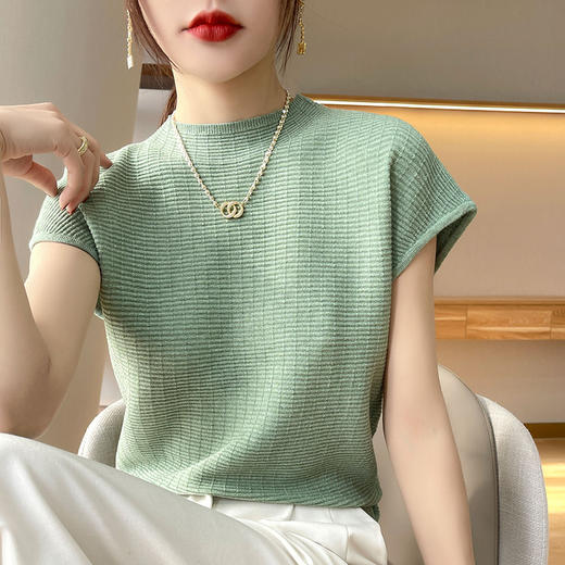 【59元抢】半高领针织T恤，亲肤舒适复古百搭，2022春夏新款短袖针织底短袖T恤，10色可选 商品图7