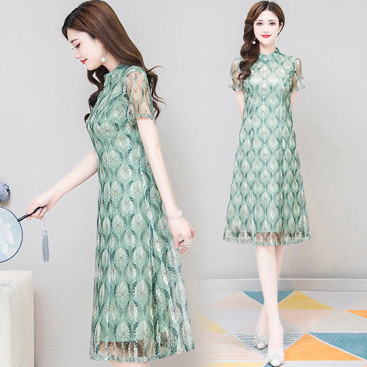 WE-TYH22P062 改良版旗袍裙子2022夏季新款修身短袖高档洋气印花连衣裙女中长款 商品图2