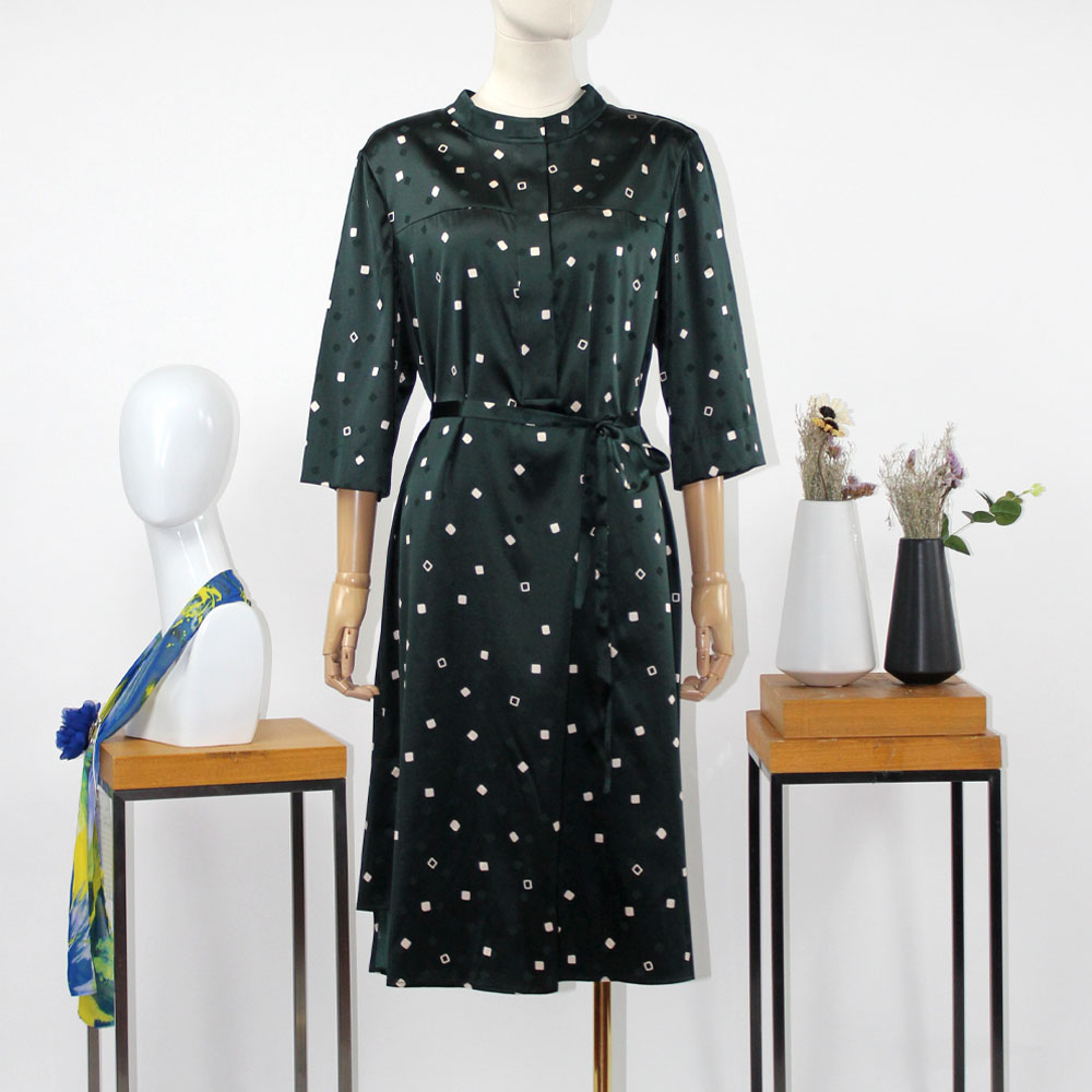 FOCALS福柯斯夏季桑蚕丝七分袖半高领休闲印花连衣裙F2YBX339GL