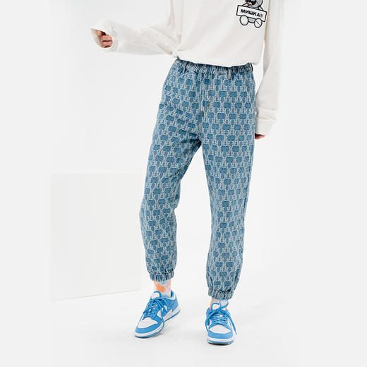 MISHKA大眼球潮牌2022春夏新品女士提花牛仔裤直筒收脚长裤M21100935W 商品图3