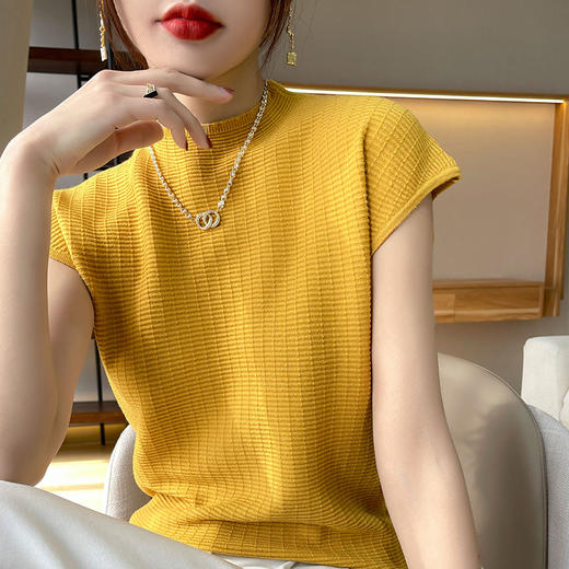 【59元抢】半高领针织T恤，亲肤舒适复古百搭，2022春夏新款短袖针织底短袖T恤，10色可选 商品图8