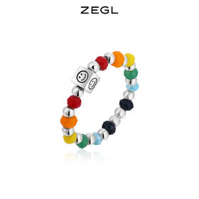 ZEGL彩虹串珠手链戒指女夏日多巴胺穿搭笑脸彩色小众设计闺蜜手饰