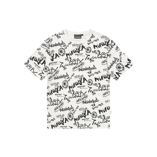 MISHKA大眼球潮牌2022春夏新品 满印涂鸦眼球印花圆领短袖T恤男女M21100039M 商品图5