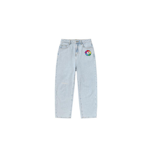 MISHKA大眼球潮牌2022春夏新品太阳花刺绣女士宽松直筒牛仔裤长裤M21100910W 商品图4