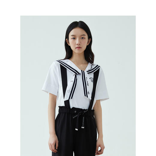 TeenieWeenie小熊2022新款女海军风宽松可爱短袖T恤TTRA222409P 商品图1