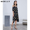 NEELLY纳俪商场同款撞色印花连衣裙女中长款露肩吊带收腰不规则裙N112005BY148 商品缩略图1