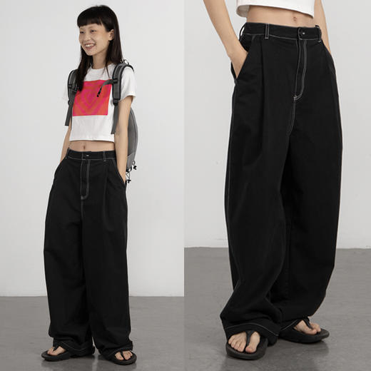 CryingCenter黑色经典撞色线宽松牛仔裤长裤 商品图1