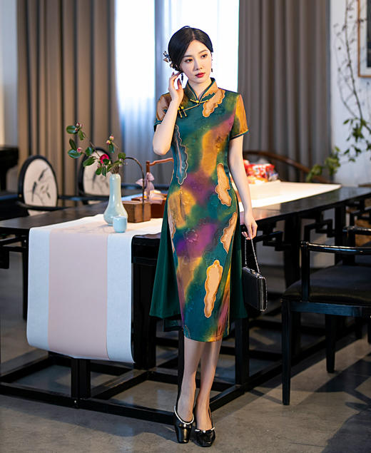 日常复古，中长短袖花罗老上海时尚优雅气质旗袍ZA-011 商品图6