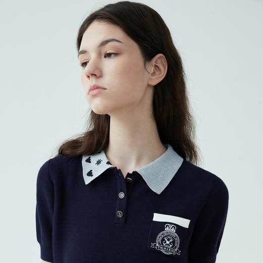 TeenieWeenie小熊2022夏季新款女装绣花针织衫POLO领短袖T恤TTKW222401P 商品图4