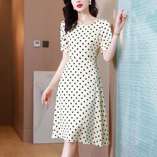 AHM ymd1006法式复古方领气质波点修身显瘦气质连衣裙 商品图0