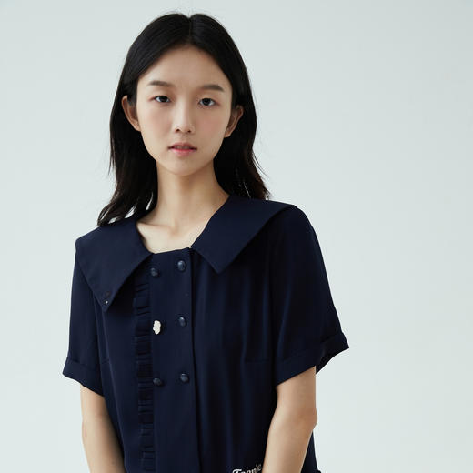 TeenieWeenie小熊2022夏款韩版娃娃领字母刺绣气质百褶连衣裙女TTOW222403P 商品图2