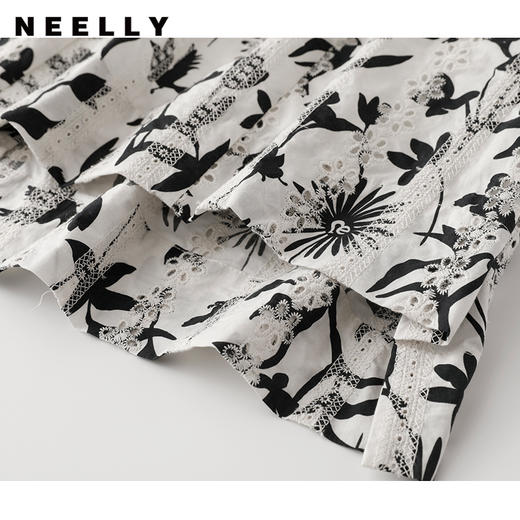 NEELLY纳俪商场同款夏季黑白印花半身裙女收腰系带A字裙百搭通勤N23044E04404 商品图2