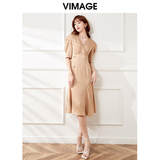 VIMAGE/纬漫纪夏季新款法式气质V领泡泡袖连衣裙VB2207904 商品图1