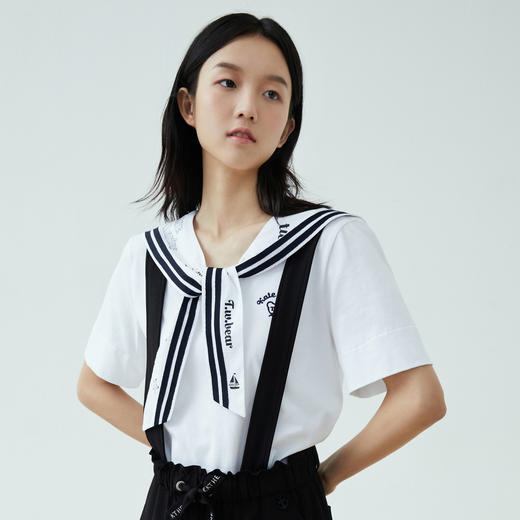 TeenieWeenie小熊2022新款女海军风宽松可爱短袖T恤TTRA222409P 商品图0