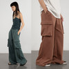 CryingCenter 砖粉灰绿 慵懒低腰针织工装口袋拖地长裤 商品缩略图1