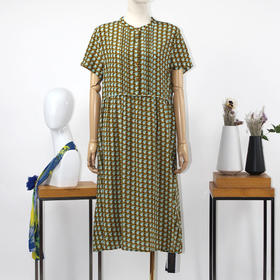 FOCALS福柯斯夏季桑蚕丝圆领短袖几何印花中长款连衣裙F2Y6X067YV