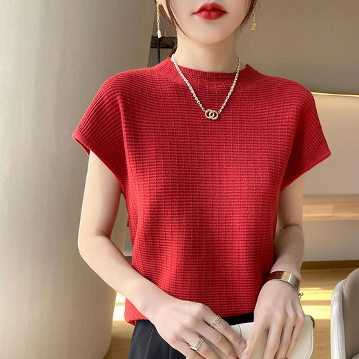 【59元抢】半高领针织T恤，亲肤舒适复古百搭，2022春夏新款短袖针织底短袖T恤，10色可选 商品图9