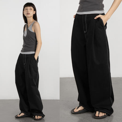 CryingCenter黑色经典撞色线宽松牛仔裤长裤 商品图0