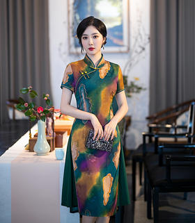 日常复古，中长短袖花罗老上海时尚优雅气质旗袍ZA-011