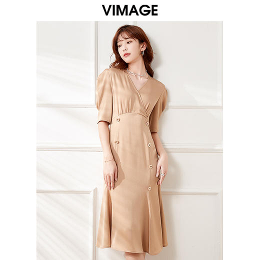 VIMAGE/纬漫纪夏季新款法式气质V领泡泡袖连衣裙VB2207904 商品图3