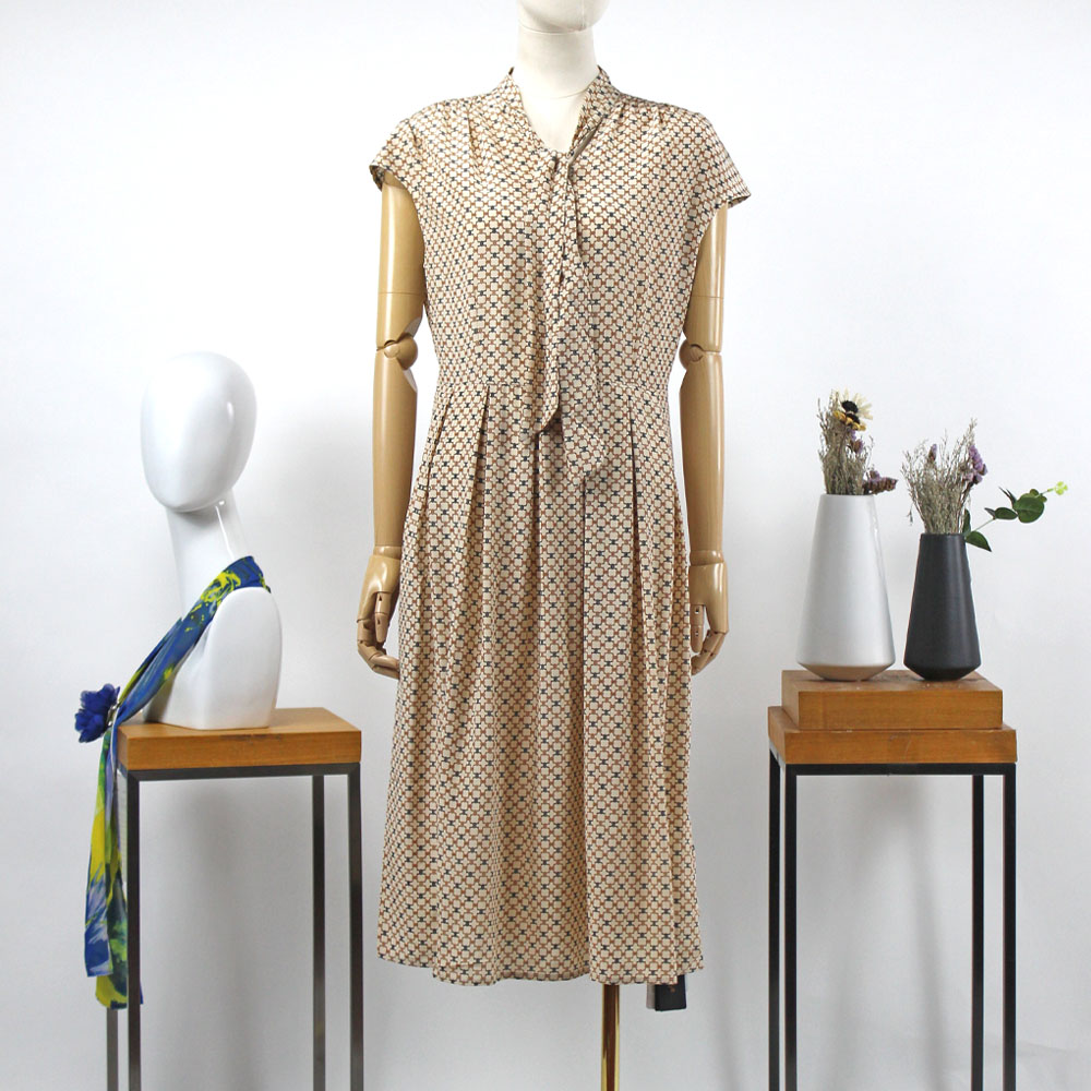 FOCALS福柯斯秋季桑蚕丝短袖飘带桑蚕丝印花连衣裙2Y6X075MV