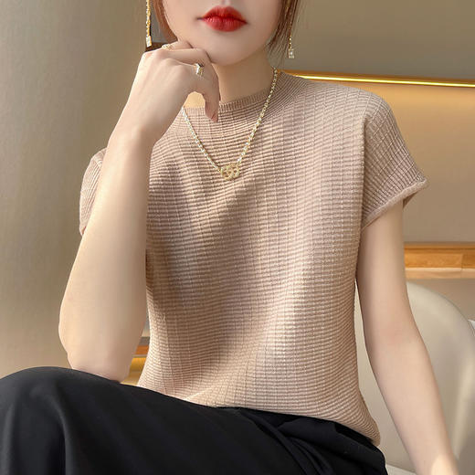 【59元抢】半高领针织T恤，亲肤舒适复古百搭，2022春夏新款短袖针织底短袖T恤，10色可选 商品图11