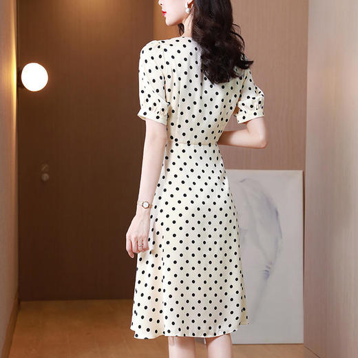 AHM ymd1006法式复古方领气质波点修身显瘦气质连衣裙 商品图1