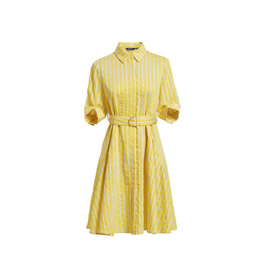 NEELLY纳俪商场同款条纹衬衫式连衣裙短袖腰间系带A字裙女士NE2004DY321 商品图3