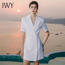高级感法式设计职业白色连衣裙短袖气质女神范蕾丝装饰西装裙