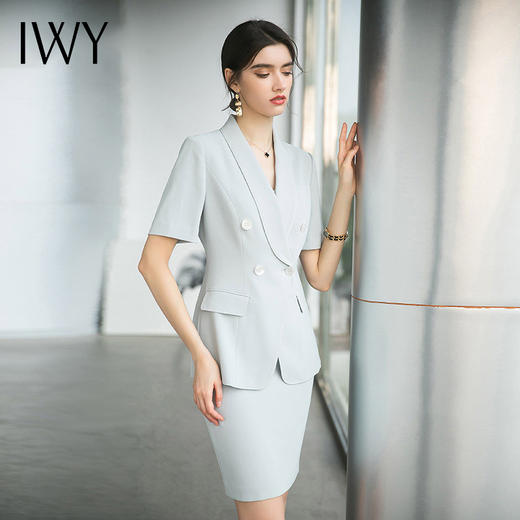 IWY/浅蓝色西装外套女夏季空姐职业套装女短袖气质前台接待工作服 CS1540 商品图4