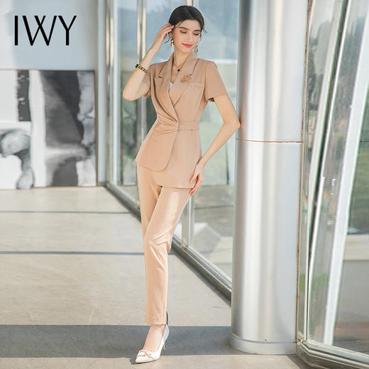IWY/卡其色职业西服套装女夏季设计感短袖工服时尚气质收腰西装正装OL CP1545 商品图1