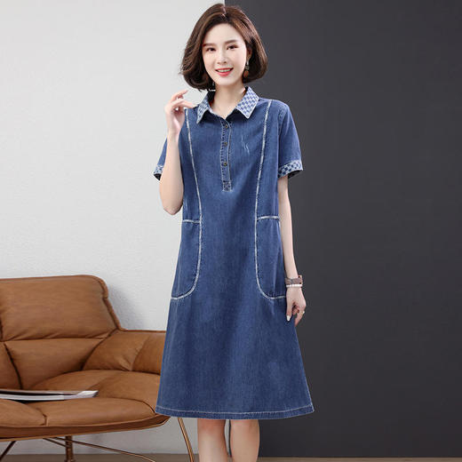 时尚气质，翻领收腰显瘦休闲舒适牛仔连衣裙HR-LYSX2678 商品图1
