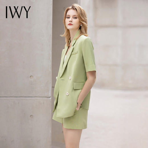 IWY/短袖西装短裤套装牛油果绿色时尚气质正装女夏季高级感工作服C12221+P52106 商品图4