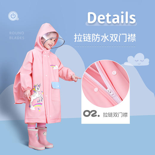 【儿童加厚连帽雨衣】萌趣加大全身防水儿童雨衣 男女童学生雨披带书包位 商品图3