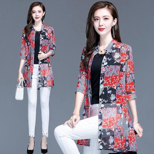 JXG-【送背心】妈妈夏装衬衫中袖雪纺衫新款中老年女夏装外套防晒上衣 商品图6