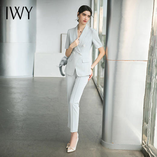 IWY/夏季浅蓝高级职业套装女短袖时尚酒店经理工作服商务西装套裤 CP1540 商品图4
