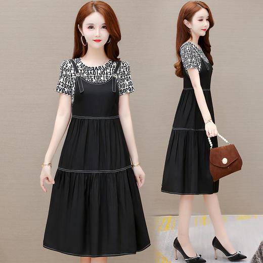 YWE LW22A072时尚假两件套装连衣裙碎花气质减龄a字裙【优】 商品图0