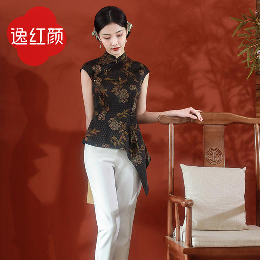 逸红颜 《晚波》香云纱复古透气女上衣 商品图3