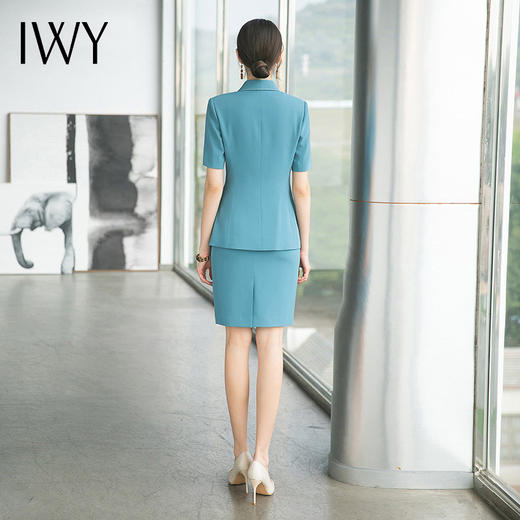 IWY/职业套装女夏时尚蓝绿色西装套裙收腰显瘦酒店前台珠宝工作服 CS1539 商品图3