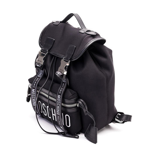 MOSCHINO 莫斯奇诺 女士字母印花双肩包 黑色 7615 8206 3555 商品图1