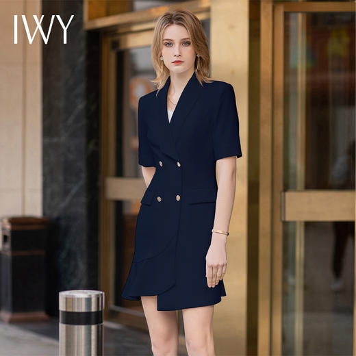 IWY/短袖藏青色连衣裙西装裙修身显瘦商务气质职业OL职场工装正装Q11255 商品图0