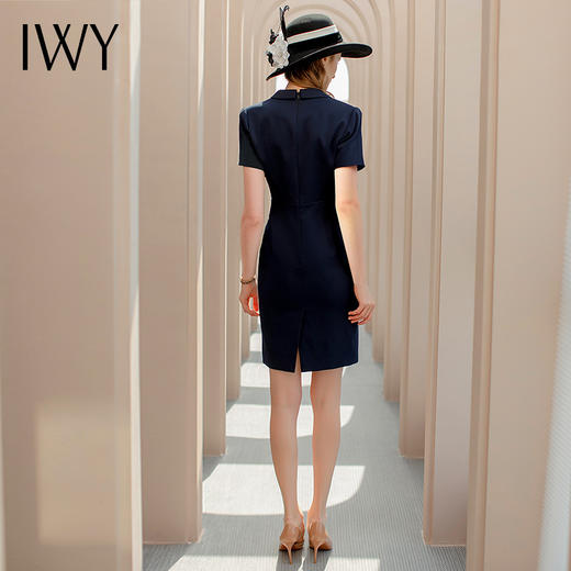 IWY/藏青色工作服高端短袖夏季职业装连衣裙女假两件售楼部工作服 Q731 商品图3