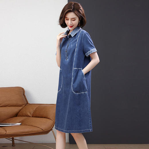 时尚气质，翻领收腰显瘦休闲舒适牛仔连衣裙HR-LYSX2678 商品图2