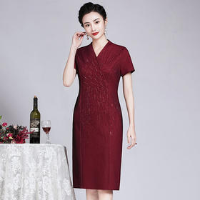 新款重工订钻高贵洋气连衣裙中年过膝裙子显瘦大码喜妈妈礼服DY-Q5836