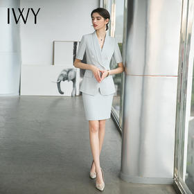 IWY/浅蓝色西装外套女夏季空姐职业套装女短袖气质前台接待工作服 CS1540