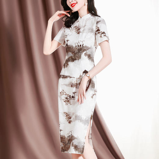 复古优雅，新款印花旗袍短袖连衣裙SM-82297133 商品图0