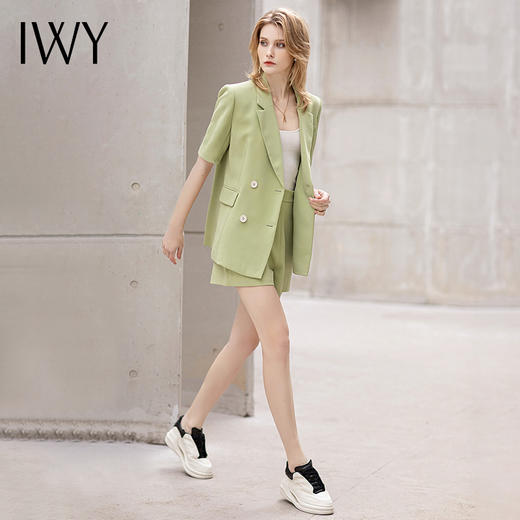 IWY/短袖西装短裤套装牛油果绿色时尚气质正装女夏季高级感工作服C12221+P52106 商品图2