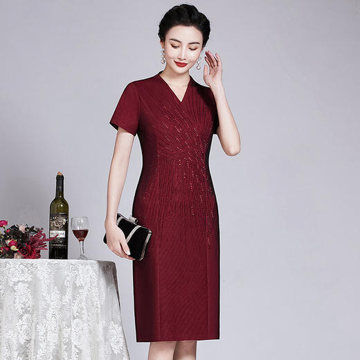 新款重工订钻高贵洋气连衣裙中年过膝裙子显瘦大码喜妈妈礼服DY-Q5836 商品图2