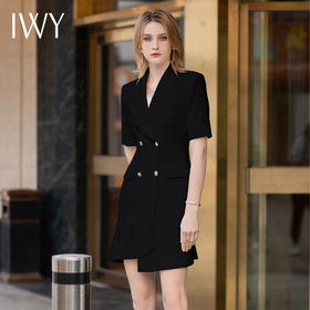 IWY/黑色商务气质职业连衣裙夏季短袖女士时尚设计修身裙子工作服Q11255